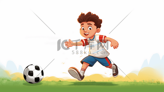 踢足球的男孩卡通插画5
