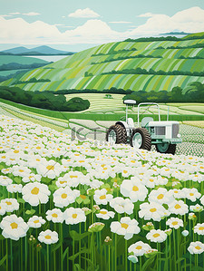 自动化报表插画图片_白色的花田自动收割花卉5