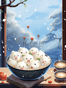 过冬插画图片_汤圆团子小雪冬至海报11