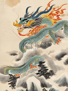 中国龙中国风插画图片_国潮祥云里的龙中国风龙东方龙插画6