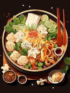 中式早餐插画图片_中式菜谱面条饺子小笼包2
