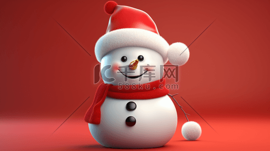 圣诞背景简约插画图片_红色背景的雪人插画2