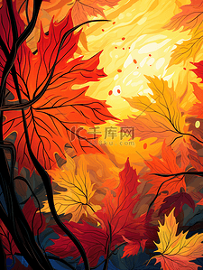 秋季树叶红色叶子插画10