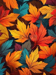 秋季树叶红色叶子插画1