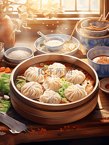小标题中式插画图片_中式菜谱面条饺子小笼包89