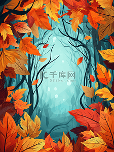 秋季树叶红色叶子插画6