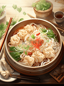 小饺子插画图片_中式菜谱面条饺子小笼包5