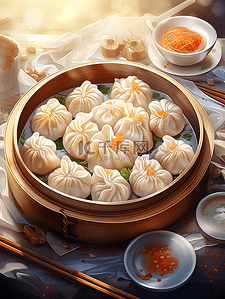 小饺子插画图片_中式菜谱面条饺子小笼包3
