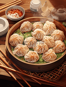 每周菜谱插画图片_中式菜谱面条饺子小笼包19