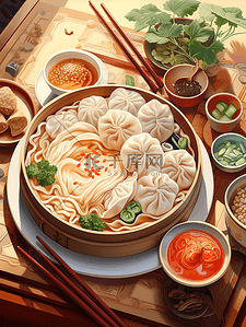 中式早餐插画图片_中式菜谱面条饺子小笼包15