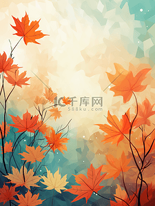 树叶，叶子插画图片_秋季树叶红色叶子插画20