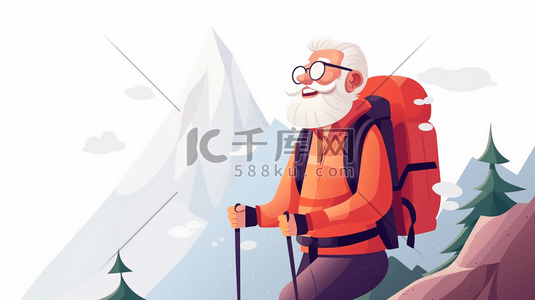 老年人攀越雪山插画10