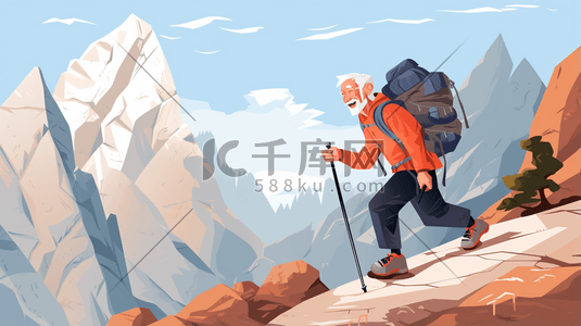 老年人攀越雪山插画8