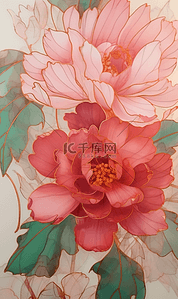 花开富贵粉红牡丹中国风水彩画