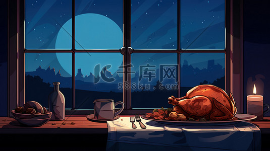 感恩节晚餐插画图片_感恩节晚餐火鸡餐厅14