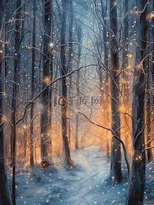 闪烁插画图片_冬季仙境闪烁的灯光9