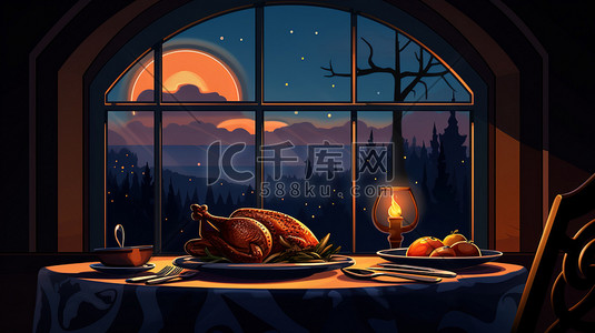 感恩节晚餐插画图片_感恩节晚餐火鸡餐厅18