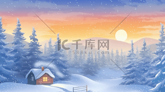冬季森林雪景插画5