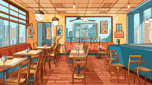 餐厅内部扁平风插画9