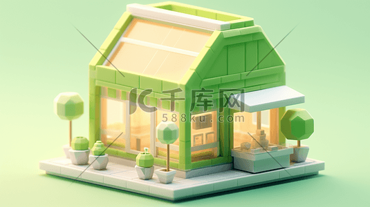 75faacdc3d4e9b33ff2c4a559f1c0a4a插画图片_3D立体建筑商店可爱插画75