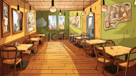 茶恢复营业插画图片_餐厅内部扁平风插画18