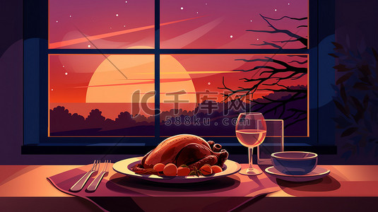 感恩节晚餐插画图片_感恩节晚餐火鸡餐厅17