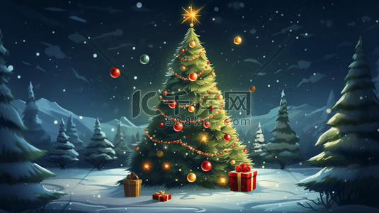 圣诞雪花装饰插画图片_圣诞节圣诞树装饰