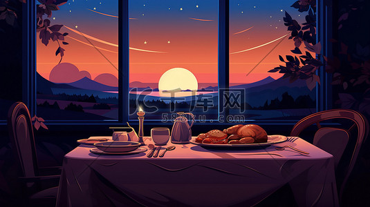 感恩节晚餐插画图片_感恩节晚餐火鸡餐厅16