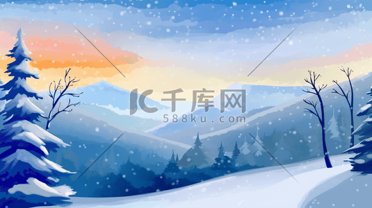 12来了插画图片_冬季冰天雪地田野风景插画12