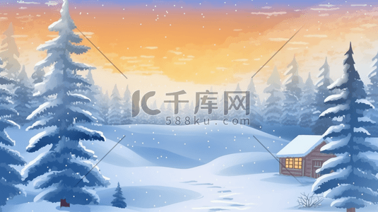 冬季森林雪景插画10