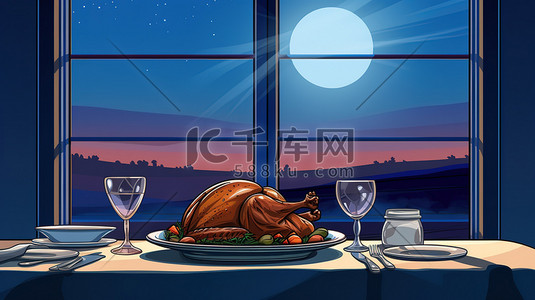 感恩节晚餐插画图片_感恩节晚餐火鸡餐厅2