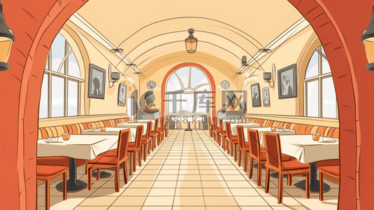 艺术风插画图片_餐厅内部扁平风插画4