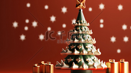 红色圣诞树背景插画图片_3d圣诞背景圣诞元素18
