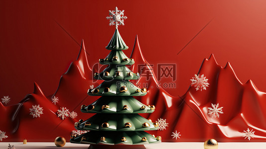 红色圣诞树背景插画图片_3d圣诞背景圣诞元素7