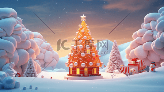 立体圣诞节插画图片_3D立体圣诞节圣诞树插画13