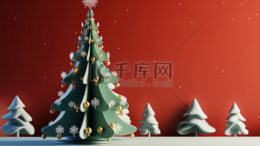 红色圣诞树背景插画图片_3d圣诞背景圣诞元素6