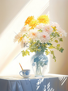 暖阳桌子上的花瓶鲜花8
