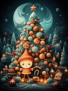 姜钟和糖果为背景的甜蜜快乐圣诞树11