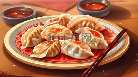 新年红色喜庆背景插画图片_饺子红色喜庆背景3