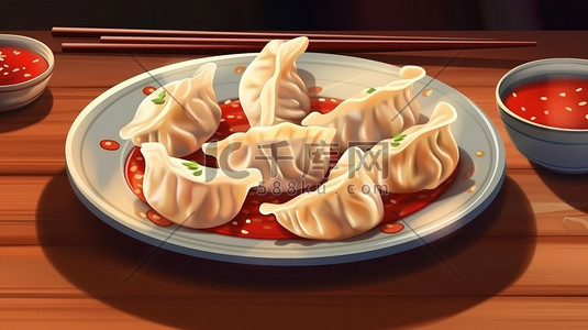 红色喜庆背景插画图片_饺子红色喜庆背景11