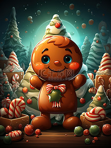 姜钟和糖果为背景的甜蜜快乐圣诞树2