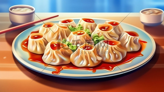 新年红色喜庆背景插画图片_饺子红色喜庆背景12