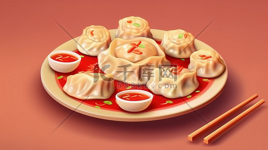 新年红色喜庆背景插画图片_饺子红色喜庆背景1