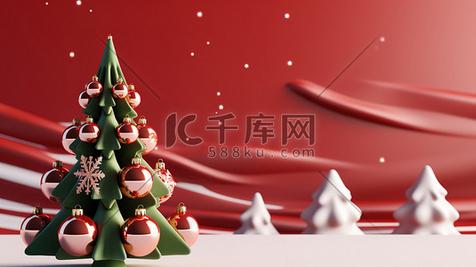 红色背景数字插画图片_3d圣诞背景圣诞元素1