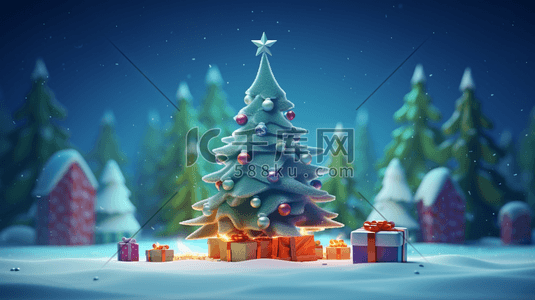 3D立体圣诞节圣诞树插画19