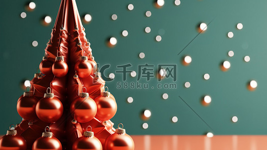 红色圣诞树背景插画图片_3d圣诞背景圣诞元素10