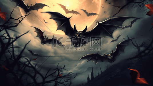 暗黑插画图片_黑夜中的蝙蝠插画