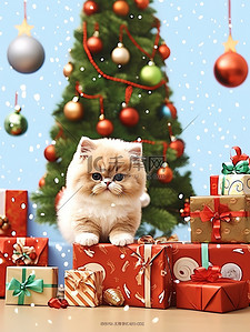 可爱卡通猫节日快乐圣诞节4