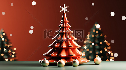 红色圣诞树背景插画图片_3d圣诞背景圣诞元素20