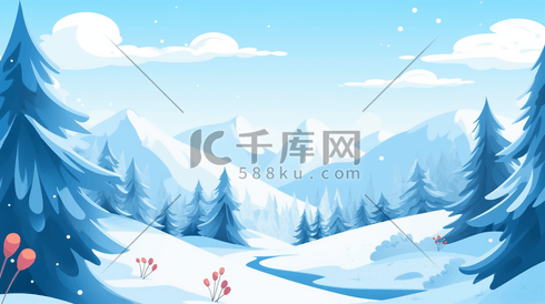 冰天雪地里的山林风景插画23